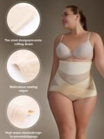 1Pc High-Waist Tummy Control Shaping Panties With Cross-Compression Design - Seamless, No-Show Underwear For Women, Nylon & Elastane Blend, Machine Washable, Elegant Solid Color, Slimming Fit For Belly & Hips, Waist Slimming Panties|Crosscompression Panties|Before After Comparison, Tummy Control Underwear - Image 6