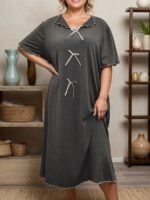 Plus Size Women'S Gray Nightgown With Bow Tie - Image 8