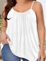 Plus Size Solid Ruched Cami Top, Casual Crew Neck Sleeveless Top For Summer, Women'S Plus Size Clothing - Image 7