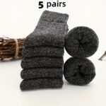 5 Pairs Men'S Thick Wool Blend Socks - Cozy Mid-Calf Winter Socks In Solid Colors (Dark Gray, Light Blue, Brown, Navy Blue, Beige, White), Soft & Warm For Casual Or Cold Weather, Cozy Footwear | Giftready Packaging | Quality Fabric Socks, Cute Socks - Image 3