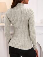 Solid Turtle Neck Rib Knit Top, Elegant Slim Long Sleeve Simple Sweater, Women'S Clothing - Image 8