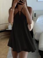 Women'S Sexy Backless V-Neck A-Line Dress - Sleeveless, Tie-Back Waist, Flowy Orange Mini Dress For Summer, Beach & Casual Outings - Image 3
