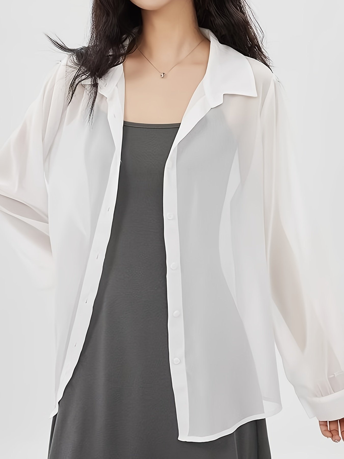 product-fancy-412e08a8-1626-4904-8405-140139a5cdd2.jpg Chiffon Button Front Semi-Sheer Blouse, Sexy Short Sleeve Top For Spring & Summer, Women'S Clothing - Image 1