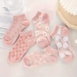 5 Pairs Women'S Floral Print Ankle Socks - Pink Low-Cut No-Show Spring/Autumn Socks With Delicate Flower Patterns, Breathable & Durable For Casual & Formal Wear, Seasonal Wear Socks, Durable Socks - Image 2