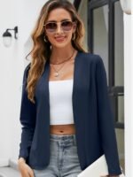Chic Women'S Casual Blazer - Lightweight, Open Front, Solid White, Polyester & Spandex Blend, Machine Washable - Perfect For Spring/Summer/Fall - Image 7