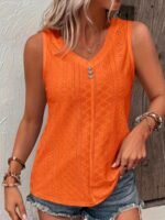 Women'S Plus Size Sleeveless Black Top With Fake Buttons - Casual V-Neck, Stretchy Fabric For Spring & Summer, Weekend Casual Wear, Casual Wear Top|Vneck Top|Stretchy Fabric - Image 8