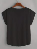 Women'S Plus Size Beige Batwing Sleeve V-Neck T-Shirt - Loose Fit, Elegant Pullover With Slight Stretch Fabric, All-Season Top, Comfortable Clothing | Minimalist Style | Glossy Finish, Plus Size Shirts - Image 9