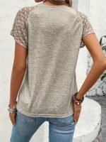 Women'S Elegant Black Short Sleeve T-Shirt With Lace Detail - Polyester, Crew Neck, Medium Stretch, Spring/Summer/Fall Fashion, Knit Fabric, 170 G/M?, Casual Wear|Lace Trim Top|Stretchy Fabric - Image 9