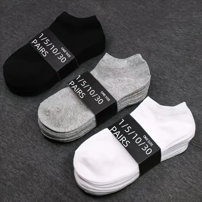 product-fancy-4251b6fd-2163-4e3f-8d07-ca6e9847f054.jpg 1/5/10/30 Pairs Of Socks For Men And Women, Black And White Thin Ankle Socks, No-Wash, Deodorant, Sweat Absorbing, Summer Thin, Foot Bath, Boat Socks, Sweat-Resistant - Image 1
