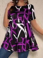 Elegant Random Print Short Sleeve T-Shirt For Women - Polyester, Crew Neck, Slight Stretch, All Seasons, Knit Fabric, 180 G/M? - Image 4