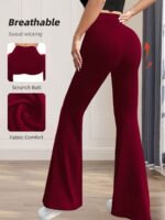 Women'S High-Waisted Black Flared Pants - High-Elastic Lightweight Breathable Yoga & Dance Pants With Tummy Control, 4-Way Stretch, Line-Up Hips For Casual & Workout Wear, Yoga Pants - Image 6