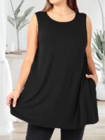 Women'S Plus Size Sleeveless Tank Top With Pockets - Casual, Comfortable, And Stylish Red Blend Vest For Casual Attire, Plus Size - Image 4