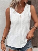 Women'S Plus Size Sleeveless Black Top With Fake Buttons - Casual V-Neck, Stretchy Fabric For Spring & Summer, Weekend Casual Wear, Casual Wear Top|Vneck Top|Stretchy Fabric - Image 3