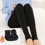 Women'S Elegant Thermal Leg Warmers - Thick Fleece-Lined Winter Pants With Elastic Waistband, Solid Black, Hand Wash/Dry Clean, Versatile For Yoga, Lounge & Outdoor Activities, Yoga Wear | Sleek Design | Comfortable Fit
