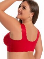 Plus Size High Support Seamless Non-Wired Wide Shoulder Strap Bra With Front Closure, Lace Detailing, V-Neck, Stretch Design, Comfortable Breathable, Suitable For Casual Attire, Ultra-Fitted Vest Style - Image 5