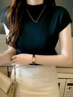 Women'S Stretchy Sleeveless Top - Elegant Round Neck Casual Shirt, Solid Color High Elasticity Blouse For Spring Summer Fall, Versatile For Casual Outings & Semi-Formal Events, Vacation Clothing, Simple Stylish Top, Comfortable Fit