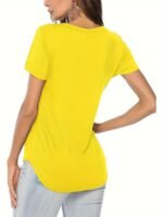 Solid Color Casual Short Sleeve T-Shirt, V-Neck Running Sports Tee, Women'S Activewear - Image 8