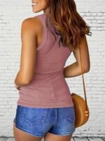 Solid Color Notched Neck Tank Top, Casual Sleeveless Tank Top For Summer, Women'S Clothing - Image 6