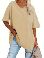 Women'S Loose-Fit V-Neck Half-Sleeve Blouse - Soft Stretch, Solid Color, Spring/Summer Casual & Formal Wear, Elegant & Breathable, Transitional Weather Clothing, Middle Eastern Style, Comfortable Fit, Stretchy Fabric Top - Image 9