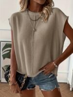 Women'S Sexy Semi-Sheer Summer Sweater Vest - Round Neck Sleeveless Light Blue Top, Hand Wash Only, Versatile Layering Piece For Casual To Dressy Outfits, Layering Fashion, Feminine Style, Fine - Image 6