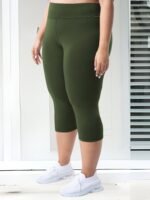 Plus Size High-Waisted 7/8 Leggings - 4-Way Stretch Tummy Control Yoga Pants With Pockets, Solid Color Summer Workout & Casual Wear, Machine Washable, Workout Leggings, Stylish Comfort Wear, Snug Fit Attire - Image 3