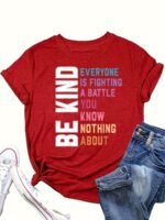 Women'S Casual Crew Neck Short Sleeve T-Shirt - "Be Kind" Inspirational Quote, Loose Fit, Geometric Pattern, Summer Essential, Summer Casual Wear | Casual Loose Fit Tee | Graphic Print Shir - Image 6