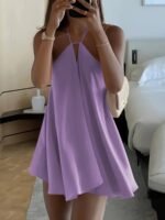 Women'S Sexy Backless V-Neck A-Line Dress - Sleeveless, Tie-Back Waist, Flowy Orange Mini Dress For Summer, Beach & Casual Outings - Image 4