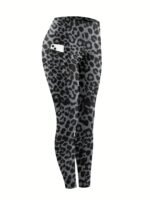 Women'S Plus Size High Waist Tummy Control Leggings With Side Pockets, 88% Polyester 12% Elastane, Knit Fabric, Stretchy Cropped Yoga Pants For Running & Fitness, All Season Solid Color Athletic Skinny Pants