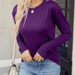 Leyou Liu Women'S Elegant Long Sleeve T-Shirt - Vibrant Purple Round Neck Top, Machine Washable Regular Fit For Autumn Winter Casual & Formal Wear, Autumn Wardrobe Essential, Sophisticated Texture, Durable Casualwear, Comfortable Fabric