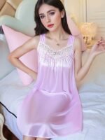 Plus Size Women'S Sexy Sleeveless Spaghetti Strap Sleep Dress - Lightweight Ice Sliky Fiber Mid-Length Nightgown, Vibrant Red Non-See-Through Summer Pajama & Lounge Wear - Image 9