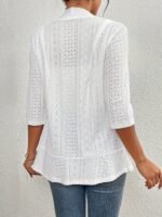 Women'S Elegant Open-Front Cardigan - Solid White, Half Sleeve, Eyelet Embroidery, Lightweight Knit, Spring/Fall Fashion Jacket, Lightweight Cardigan - Image 5