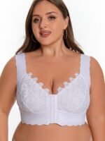 Women'S Plus Size Front Closure Wireless Bra - Elegant Water Soluble Lace Design, Wide Strap Smooth Fabric, Seamless Comfort-Fit, Polyamide Free, Lace Trimmed Vest Style, Everyday Comfort Bra | Elegant Lace Detailing | Nylon Free Fabric, Bras For Wireless Bras - Image 9