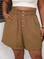 Plus Size Button Front Wide Leg Shorts, Casual Slant Pocket Elastic Waist Shorts, Women'S Plus Size Clothing - Image 8