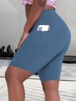 Women'S High-Waisted Plus Size Side Pocket Shorts, Breathable Workout Leggings For Women, Fitness Apparel - Image 4