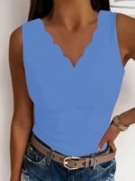 Plus Size Scallop Trim Tank Top, Casual Sleeveless V Neck Tank Top For Summer, Women'S Plus Size?Clothing - Image 2