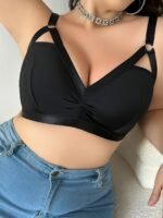 Women'S Plus Size Sexy Cut-Out V-Neck Bra - Soft Pink No Underwire Wire-Free Comfort, Breathable Polyester/Elastane Blend, Hand Wash Only Elegant Special Collection - Image 3