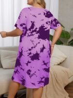 Plus Size Casual Sleep Dress, Women'S Tie Dye & Heart Print Short Sleeve Crew Neck Nightdress - Image 5