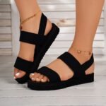 Women'S Solid Color Flat Sandals, Casual Open Toe Summer Shoes, Lightweight Ankle Strap Sandals