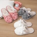 Soft Sole Fuzzy Slippers, Indoor Comfort Plush Lined Warm Bowknot Slippers, Closed Toe Non-Slip Cozy House Slippers - Image 2