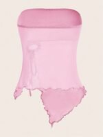 Y2K Asymmetrical Hem Strapless Top With Ruched Detail & Side Tassel - High Elasticity Burgundy Solid Color Women'S Fashion Top For All Seasons, Casual Outfit, Trendy Style, Soft Material, Stylish Blouse, Women - Image 9