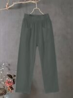 Women'S Plus Size Lightweight Straight-Leg Pants - Casual White Harem Style, Elastic Waistband, Polyester, Machine Washable For Spring/Summer/Fall - Image 9