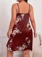 Women'S Plus Sexy Loungewear Dress, Plus Size Floral Print Round Neck Frill Trim Cami Nightdress - Image 10