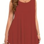 Plus Size Women'S Stretchy Sleeveless Round Neck Tank Top - Solid Color Casual Vacation Wear, Machine Washable Spring/Summer Tops, Ladies Tank Tops, Summer Plus Top, Flowy Fabric Top, Nontransparent Fabric, Travel Clothing, Relaxed Fit, Breathable Material, Warm Weather Outfits