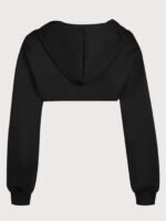 Solid Dipped Hem Drawstring Hoodie, Casual Long Sleeve Crop Sweatshirt, Women'S Clothing - Image 5