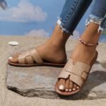 Women'S Summer Fashion Slip-On Flat Monogram Sandals, Solid Color Minimalist Open Toe Slides, All-Season Comfort, Man-Made Upper/Inner/Rubber Sole, Casual Outdoor Footwear - Image 18