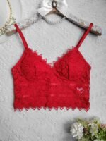 Floral Lace Push Up Cami Coeset, Contrast Mesh Hollow Out Crop Top Bra, Women'S Lingerie & Underwear - Image 3