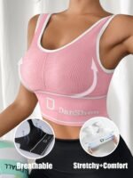 Danshen Women'S High-Support Sports Bra - Wireless, Padded, Stretchy Nylon Blend For Yoga & Running, Mint Green Ribbed Design With White Logo, Machine Washable - Image 2