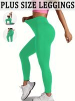 High-Waisted Plus Size Plain Women'S Athletic Leggings, Stretchy, Super Soft, Non-See Through Fabric, For Running And Yoga Suitable Spring/Autumn - Image 4