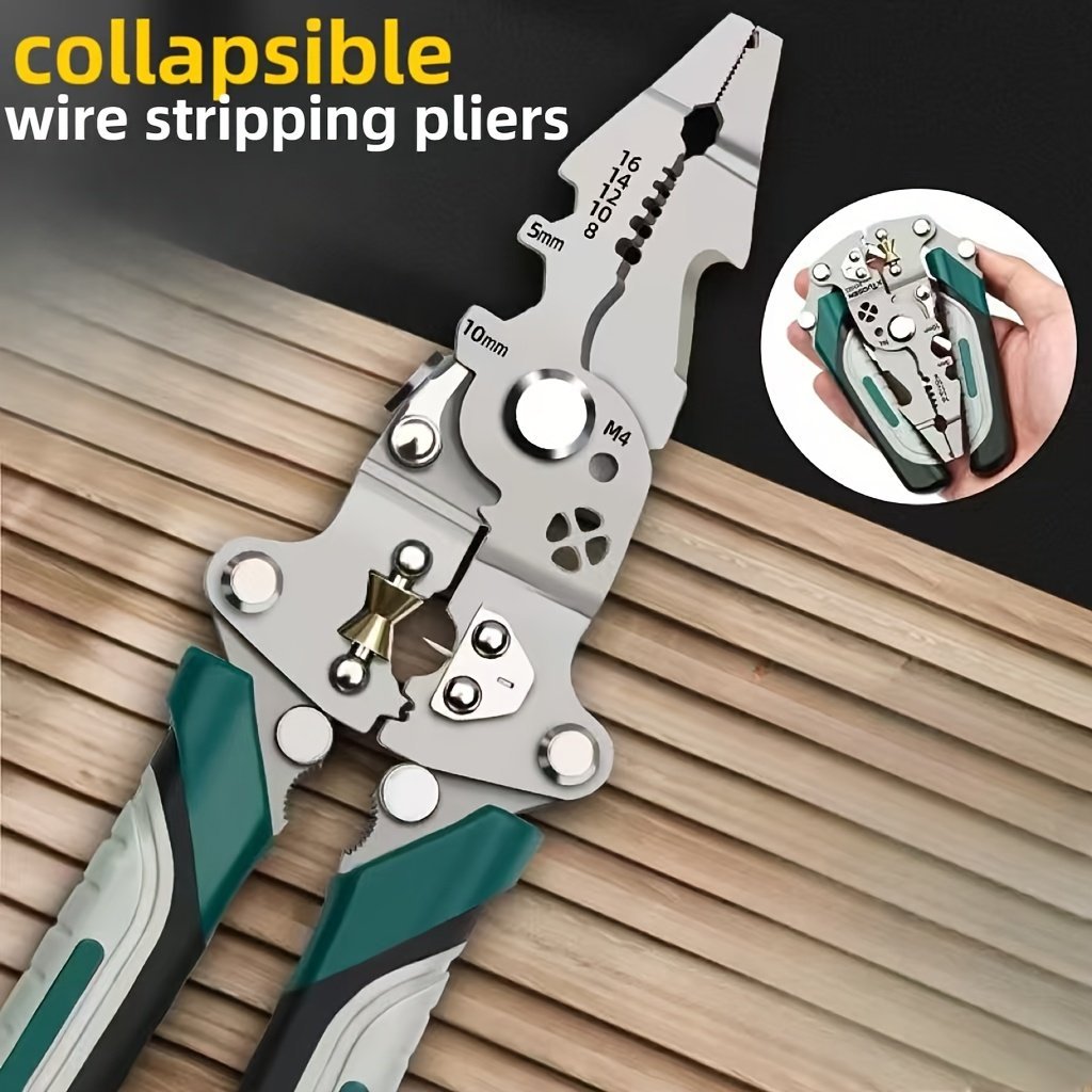 product-fancy-48e68e94-8daf-4498-9b60-146a6d3676cb.jpg Multifunctional Foldable Wire Strippers: Special Wire Strippers For Electricians, Can Strip Wires, Cut Wires, Twist Water Pipes, Crimp Terminals, Etc., One Pair Is More Than One Pair. Folding Design, Easy To Store. Can Be Used For Electricians, Families, Construction Sites, Etc. - Image 1
