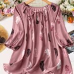 Elegant Notched Collar Polyester Non-Stretch Shirting Blouse With Print For Plus Size